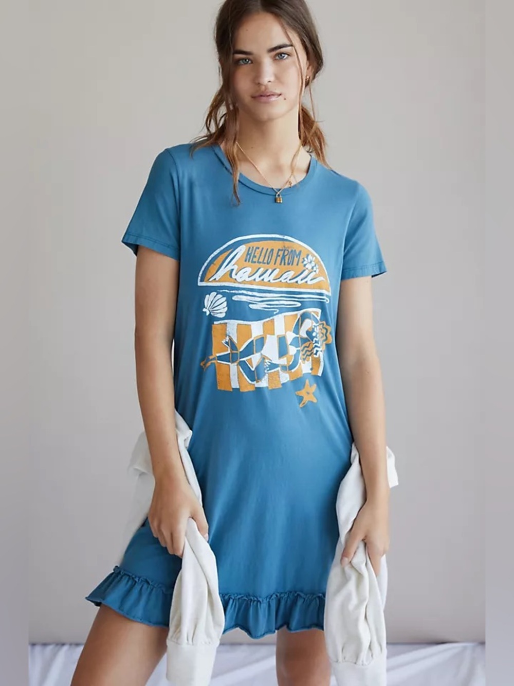 Dazey LA for Anthropologie Hawaii Ruffled Tee Dress Sz S. Flawed.